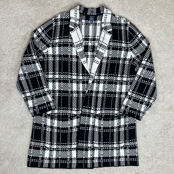 Chaps Plaid Long Open Sweater Cardigan - Picture 17 of 17